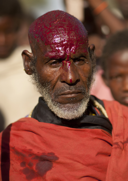 Portrait Of Former Karrayyu Tribe Leader With Cow Blood On His Head In Sign Of Abdication During Gadaaa Ceremony, Metahara, Ethiopia