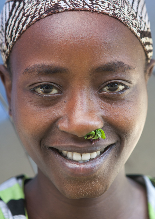 Woman With Medicinal Herb In The Nose, Tepi Market, Ethiopia