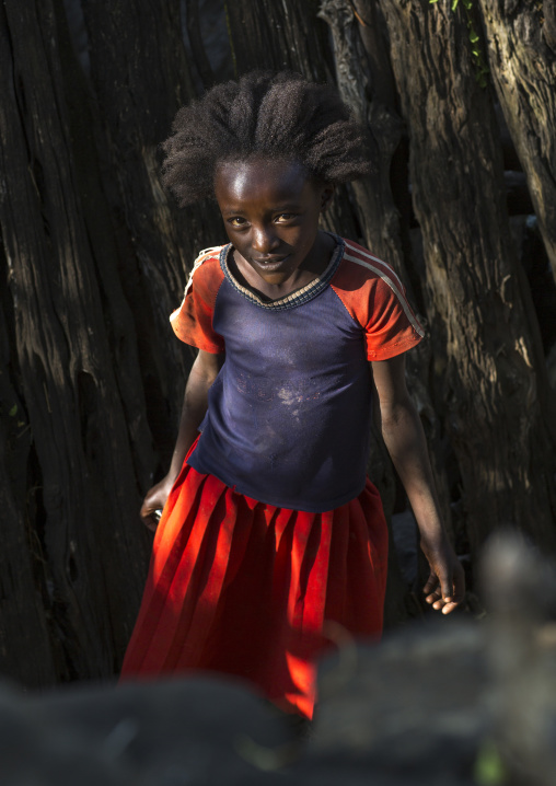 Cute Girl With Afro Hair From Konso Tribe, Konso, Ethiopia