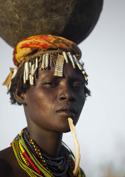 Dassanech Tribe Woman With A Calabash On Her Head, Omorate, Omo Valley, Ethiopia