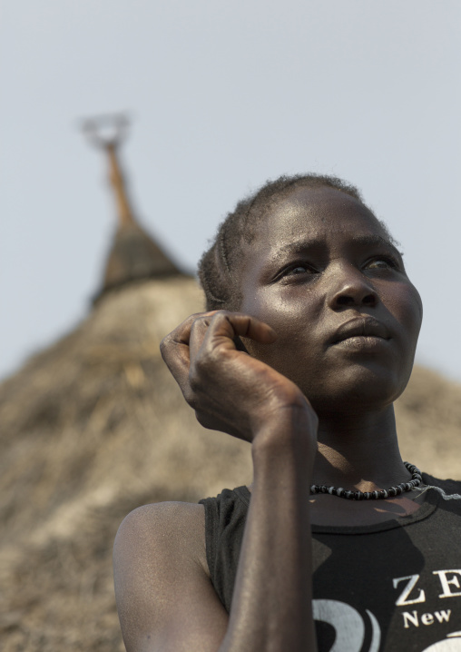 Nuer Tribe Woman Calling On A Mobile Phone, Gambela, Ethiopia