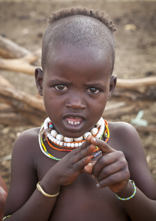 Hamer Tribe Girl In Traditional Outfit, Turmi, Omo Valley, Ethiopia