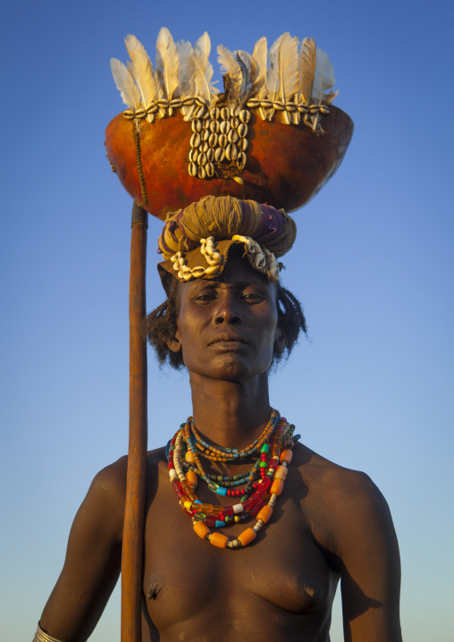 Dassanech Tribe Woman With A Calabash On Her Head, Omorate, Omo Valley, Ethiopia