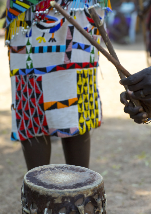 Anuak Tribe Playing Drum, Gambela, Ethiopia