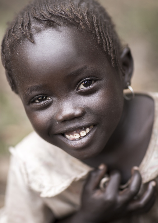Majang Tribe Cute Little Girl Portrait, Majangir, Ethiopia