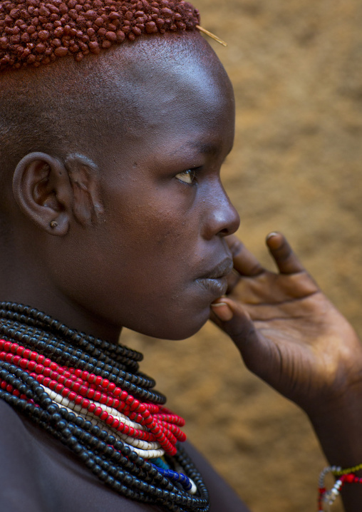 Portrait Of A Karo Tribe Girl With Coffee Bean Hairstyle, Korcho Village, Omo Valley Ethiopia