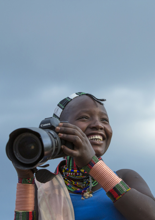 Bashada Tribe Girl Taking Pictures Withn A 5D Canon, Dimeka, Omo Valley, Ethiopia
