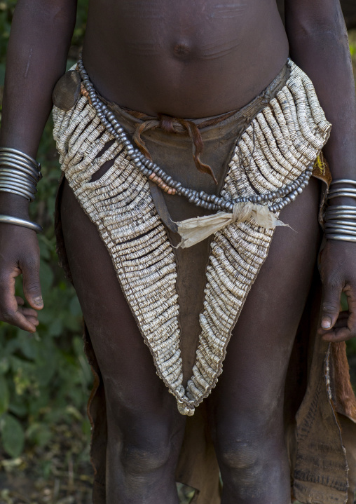 Topossa Woman, With Traditional Skirt Made With Ostrich Eggs, Omo Valley, Kangate, Ethiopia