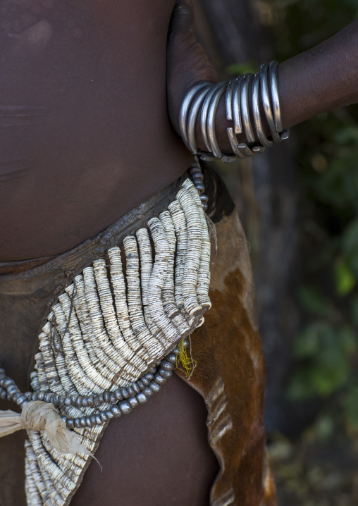 Topossa Woman, With Traditional Skirt Made With Ostrich Eggs, Omo Valley, Kangate, Ethiopia
