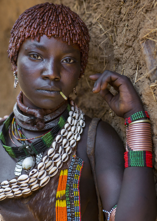 Hamer Tribe Woman In Traditional Outfit, Turmi, Omo Valley, Ethiopia