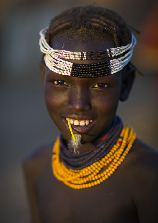 Dassanech Tribe Girl With A Feather In The Chin, Omorate, Omo Valley, Ethiopia