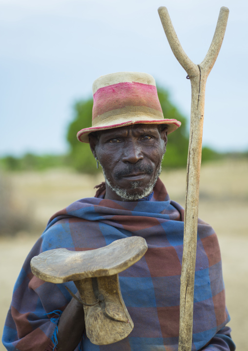 Erbore Tribe Man With A Hat And A Pillow, Erbore, Omo Valley, Ethiopia