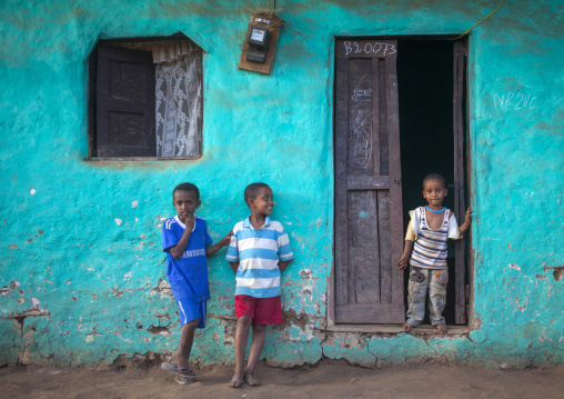 Three Boys In Front Of Their House In Jinka, Omo Valley, Ethiopia