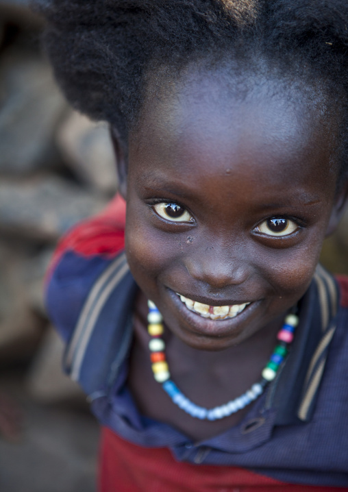 Cute Girl With Afro Hair From Konso Tribe, Konso, Ethiopia