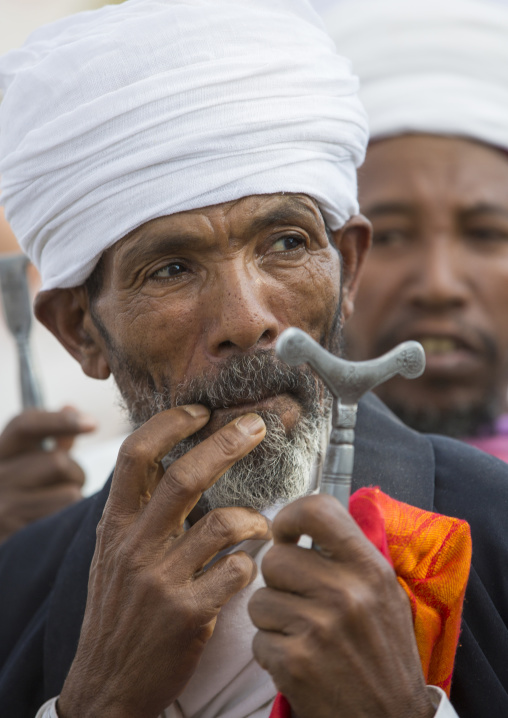 Mergeto Detu, Ethiopian Orthodox Priest Celebrating The Timkat Epiphany Festival, Lalibela, Ethiopia