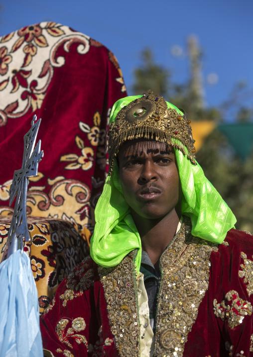 Ethiopian Orthodox Priest Celebrating The Colorful Timkat Epiphany Festival, Lalibela, Ethiopia