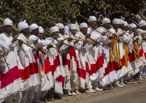 Ethiopian Orthodox Priests Celebrating The Colorful Timkat Epiphany Festival, Lalibela, Ethiopia