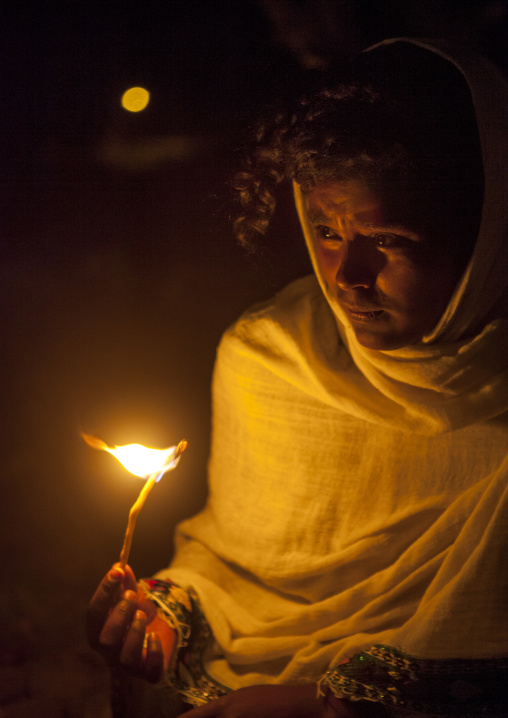 Orthodox Pilgrims At Timkat Festival During Nightime, Lalibela, Ethiopia