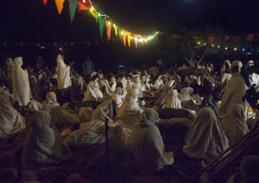 Orthodox Pilgrims At Timkat Festival During Nightime, Lalibela, Ethiopia