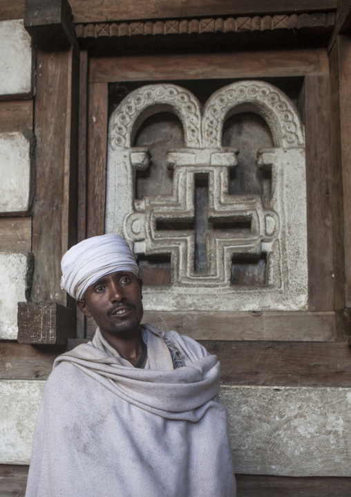 Orthodox Reverend Taklu Melkamu, Yemrehana Krestos Rock Church, Lalibela, Ethiopia