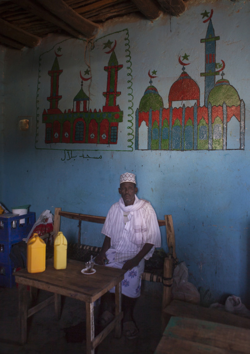 Man Drinking A Tea Inside A Muslim Cafe, Assayta, Ethiopia