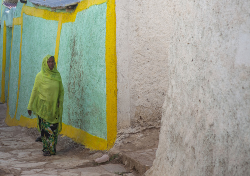 Woman Walking In The Narrow Streets Of The Old Town, Harar, Ethiopia