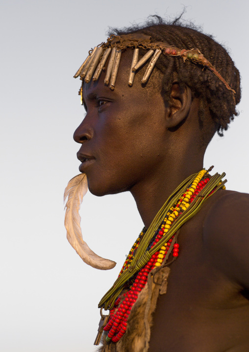 Dassanech Tribe Woman With A Feather In The Chin, Omorate, Omo Valley, Ethiopia