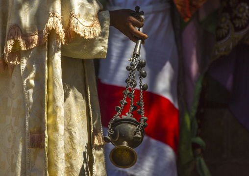 Ethiopian Orthodox Priest Spreading Insence With A Censer During Timkat Epiphany Festival, Lalibela, Ethiopia