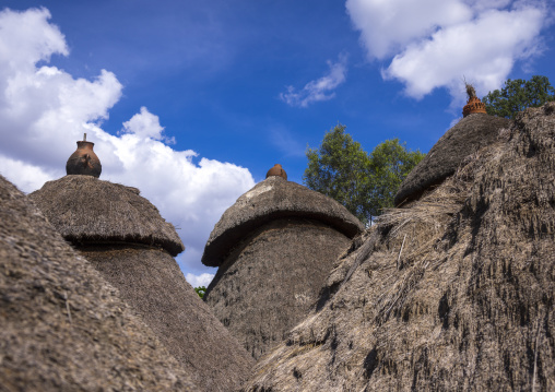 Konso Tribe Traditional Houses With Pots On The Top, Konso, Omo Valley, Ethiopia