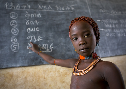 Hamer Tribe Girl In A School, Turmi, Omo Valley, Ethiopia