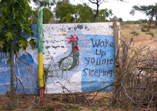 Wake Up Advice Billboard In A School, Turmi, Omo Valley, Ethiopia
