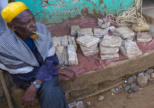Muslim Man Selling Salt In Jinka Market, Omo Valley, Ethiopia