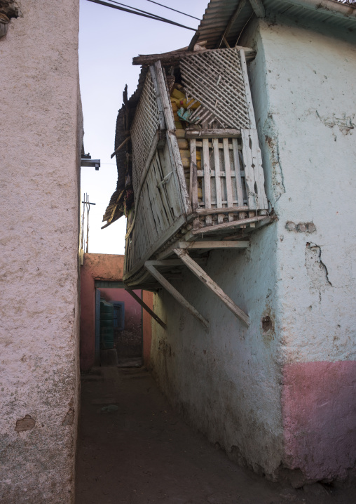 Wooden Balcony In The Narrow Streets Of The Old Town, Harar, Ethiopia