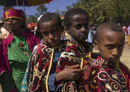 Orthodox Kids In The Timkat Procession, Lalibela, Ethiopia