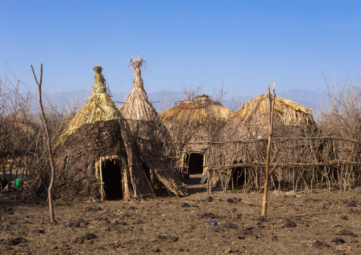 Traditional oromo village with huts protected by a fence, Amhara region, Artuma, Ethiopia