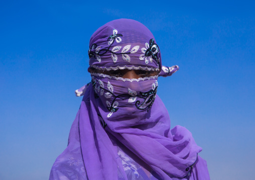 Portrait of an oromo woman in blue veil, Amhara region, Artuma, Ethiopia