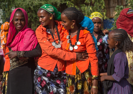 Oromo women with maria theresa thalers necklaces, Oromo, Sambate, Ethiopia