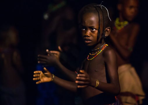 Hamer tribe girls dancing at night, Omo valley, Turmi, Ethiopia