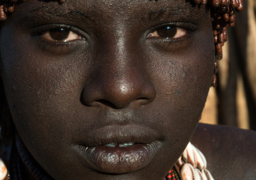 Portrait of a hamer tribe teenage girl, Omo valley, Turmi, Ethiopia