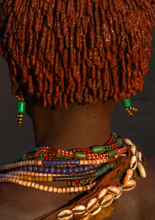 Close up of the back head of a hamer tribe girl, Omo valley, Turmi, Ethiopia