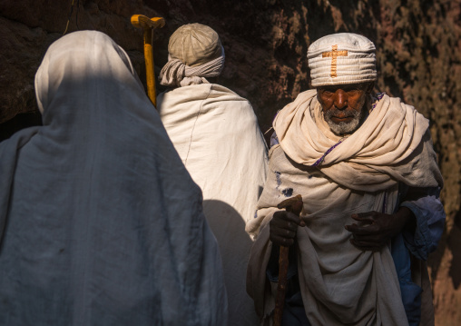 Old ethiopian monk during kidane mehret orthodox celebration, Amhara region, Lalibela, Ethiopia