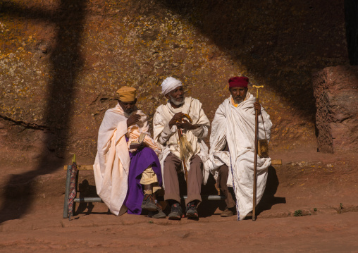 Ethiopian priests during kidane mehret orthodox celebration, Amhara region, Lalibela, Ethiopia