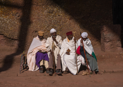 Ethiopian priests during kidane mehret orthodox celebration, Amhara region, Lalibela, Ethiopia