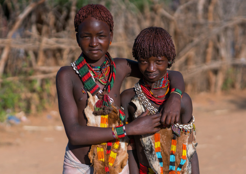 Hamer tribe teenage girls, Omo valley, Turmi, Ethiopia