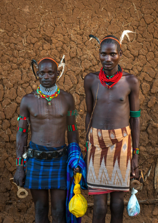 Maze whippers after a bull jumping ceremony, Omo valley, Turmi, Ethiopia