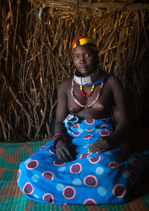 Toposa tribe woman with scarified face, Omo valley, Kangate, Ethiopia
