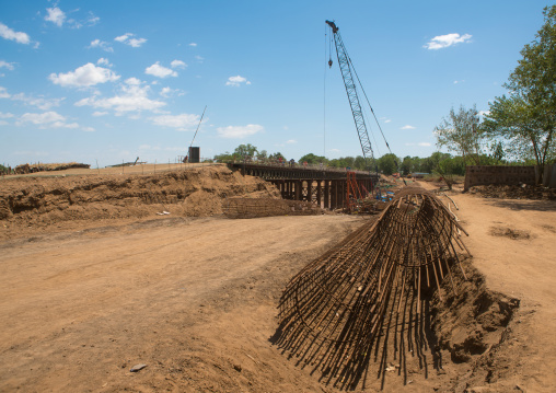 Construction of a new bridge over omo river by chinses company, Omo valley, Kangate, Ethiopia