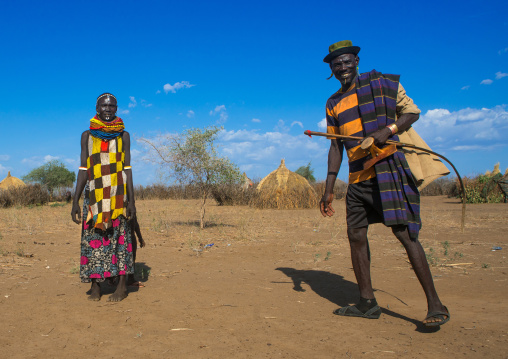 Murle tribe couple in a village, Omo valley, Kangate, Ethiopia