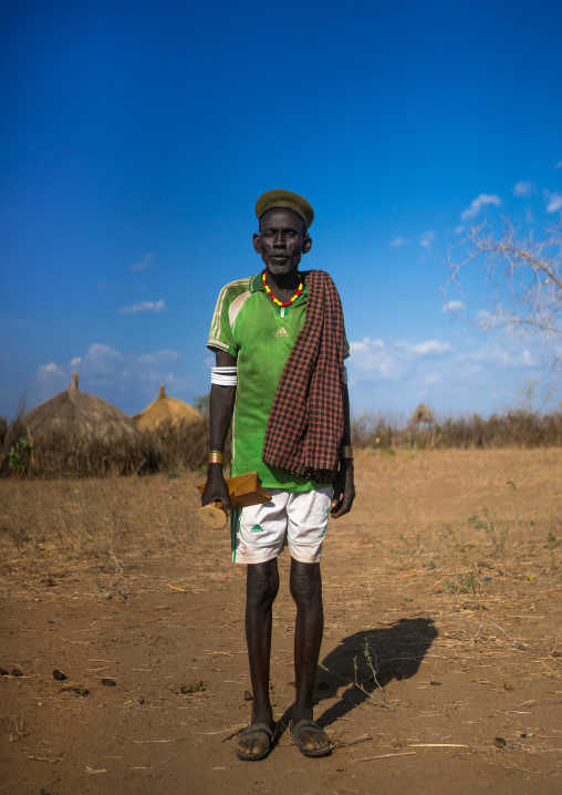Murle tribe old man with a beret, Omo valley, Kangate, Ethiopia