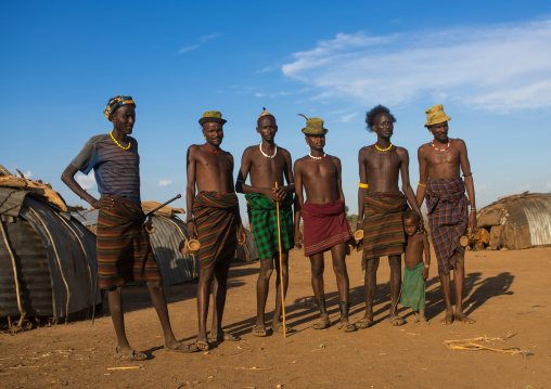 Elders during dimi ceremony to celebrate circumcision of teenagers in dassanech tribe, Omo valley, Omorate, Ethiopia